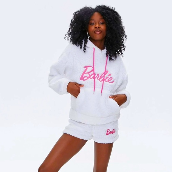 Forever 21 Tops - EUC 💘 F21 Faux Shearling Barbie Hoodie & Shorts Lounge Co-Ord Set